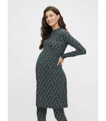 Mamalicious Maternity Black Ditsy Floral High Neck Mini Dress New Look