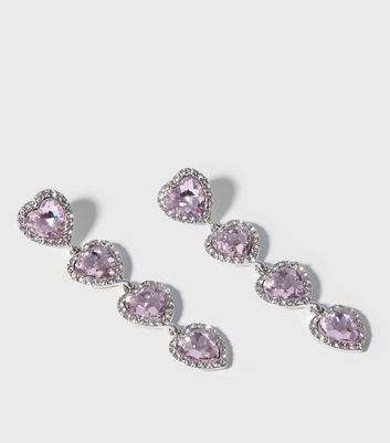 Pink Diamante Heart Drop Earrings New Look