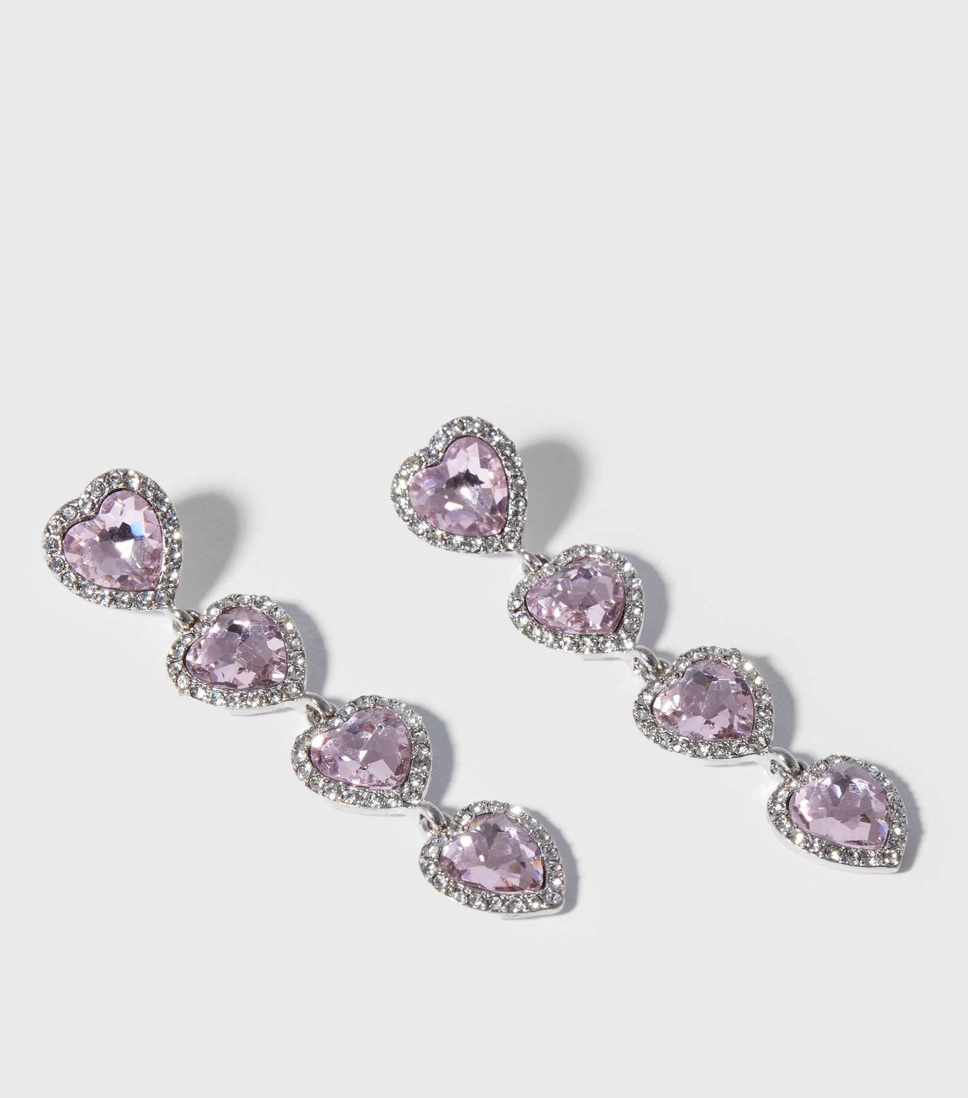 Pink Diamanté Heart Drop Earrings