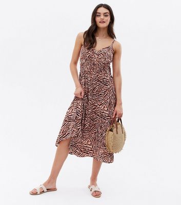 Click to view product details and reviews for Blue Vanilla Pink Zebra Print Button Midi Cami Dress New Look.