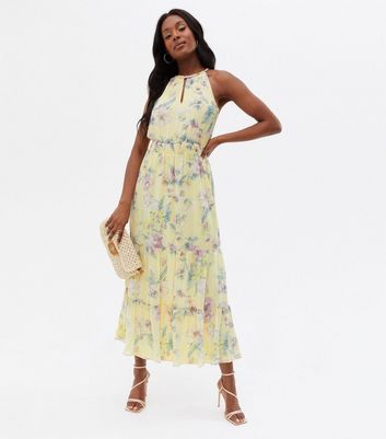 Blue Vanilla Yellow Floral Halter Neck 