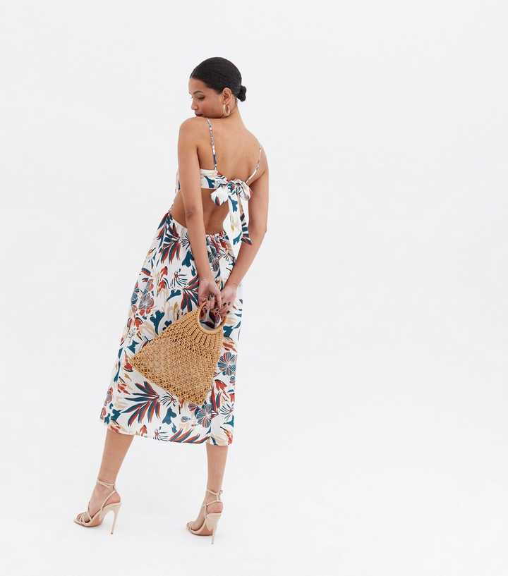 Blue Vanilla White Floral Strappy Open Back Midi Dress | New Look