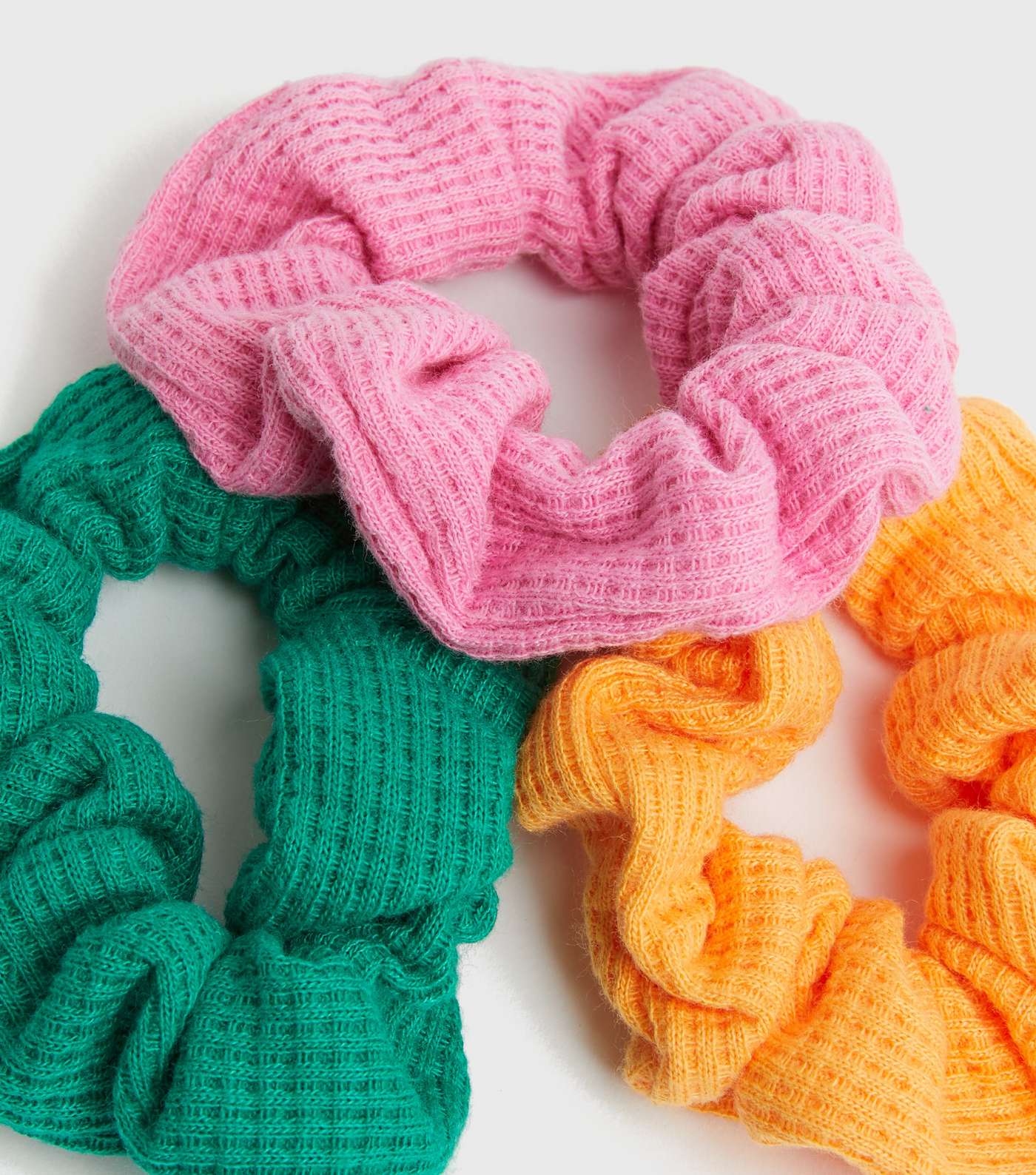 3 Pack Pink Orange and Green Towelling Scrunchies Image 2