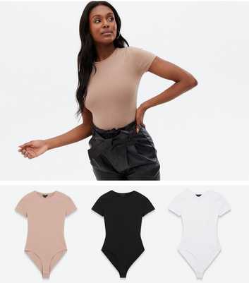3 Pack Black Camel and White Crew Neck Bodysuits