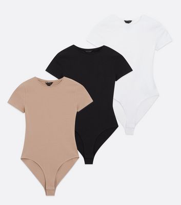Click to view product details and reviews for 3 Pack Black Camel And White Crew Neck Bodysuits New Look.