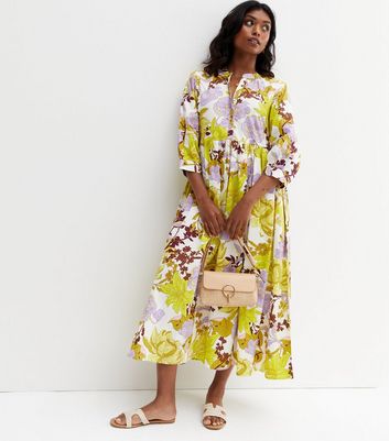 Blue Vanilla White Floral Puff Sleeve 