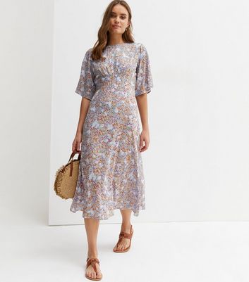 pale blue ditsy floral midi dress