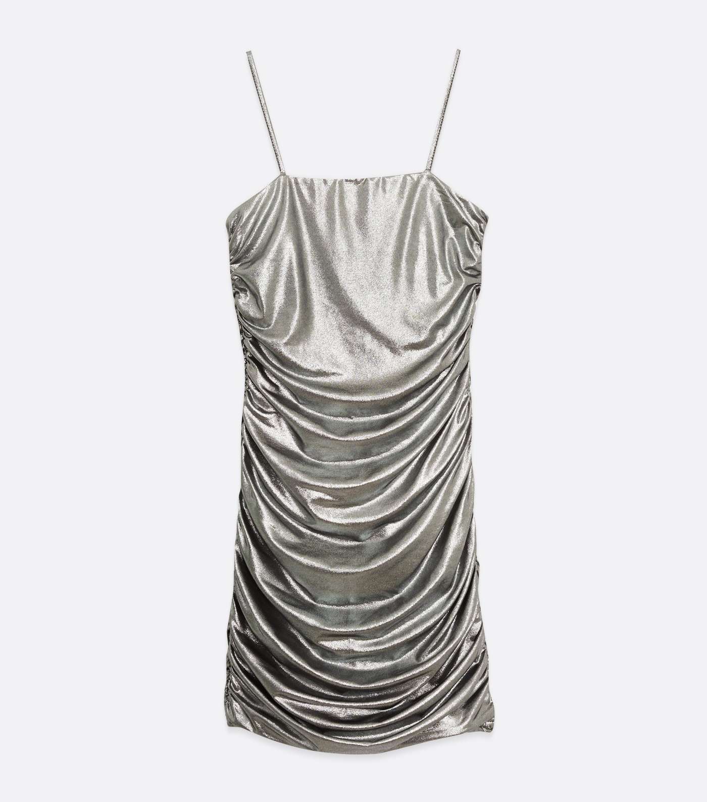 Pink Vanilla Silver Metallic Cowl Halter Mini Dress Image 5