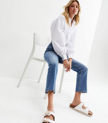 Click to view product details and reviews for Blue High Waist Crop Flared Brooke Jeans New Look.