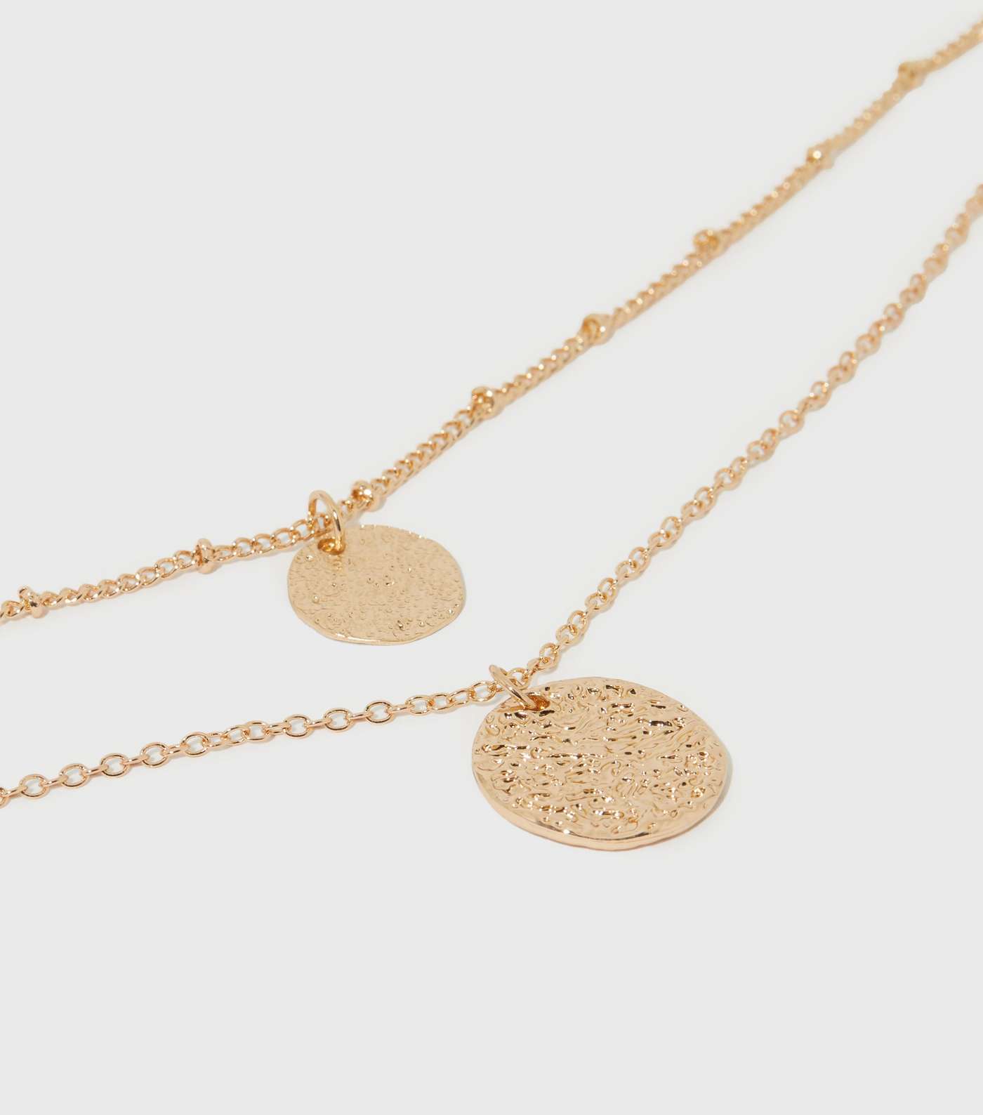 Gold Beaten Disc Pendant Layered Necklace Image 3