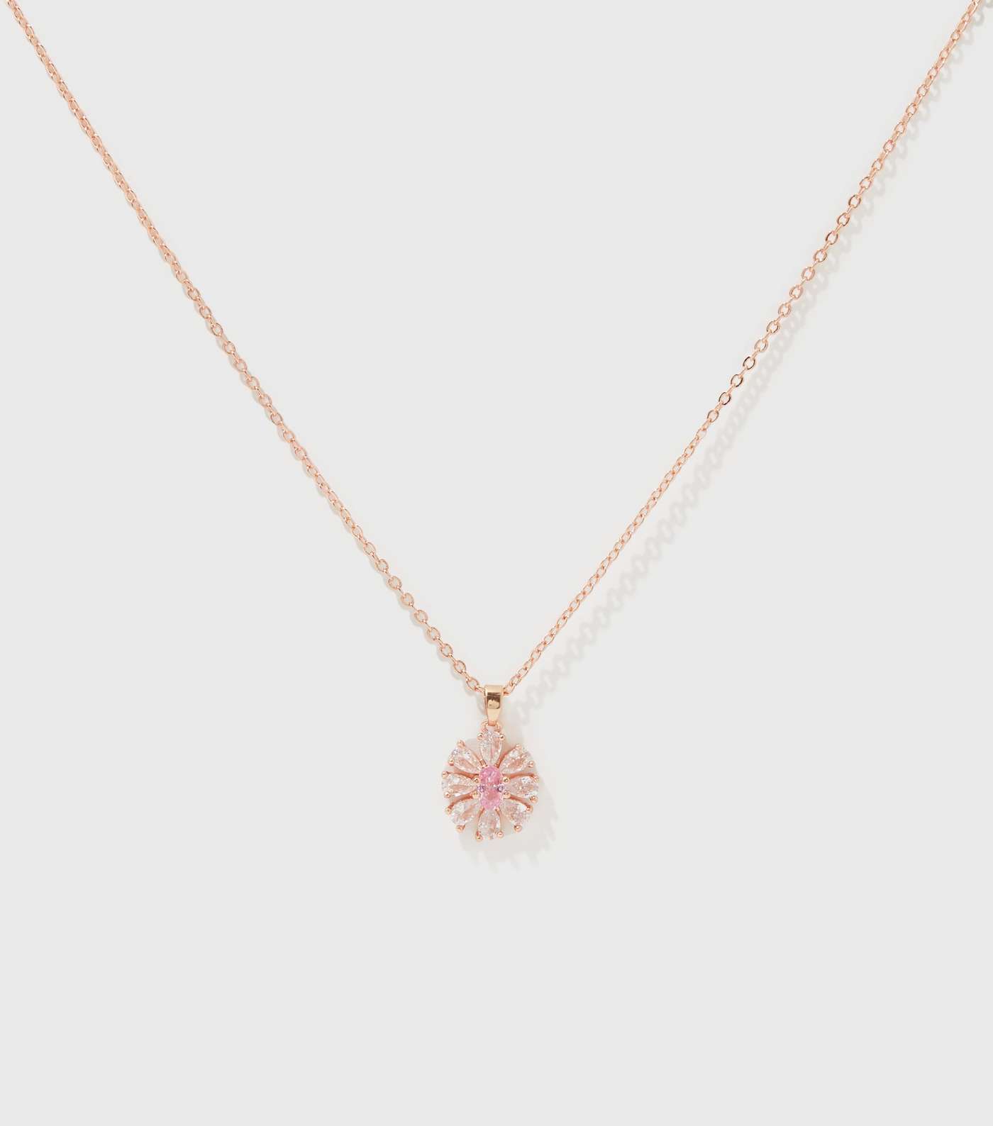 Pink Cubic Zirconia Flower Pendant Necklace