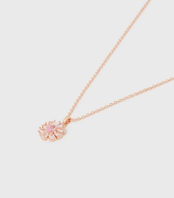 Pink Cubic Zirconia Flower Pendant 