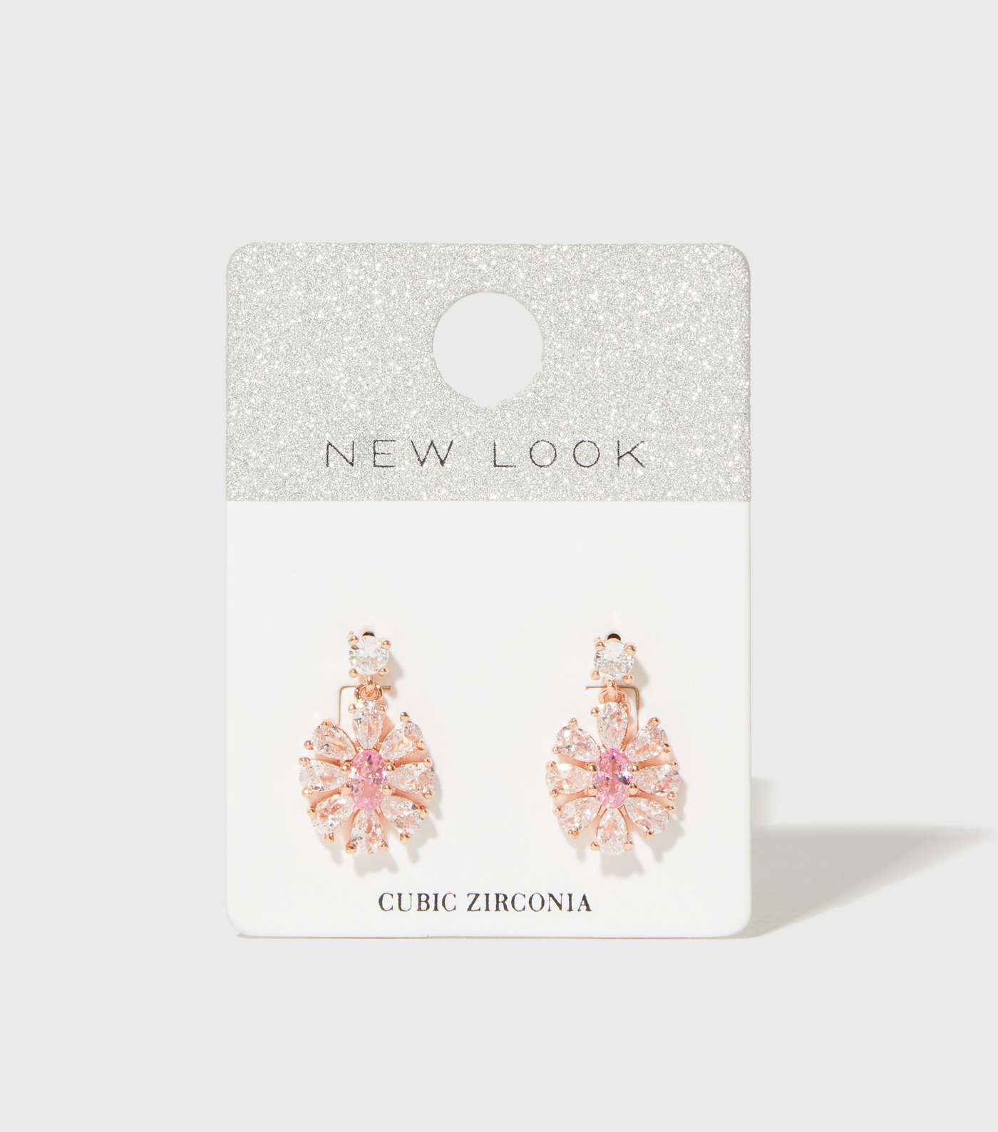 Pink Floral Cubic Zirconia Drop Earrings Image 2