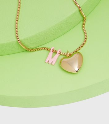 Gold Heart M Initial Necklace 