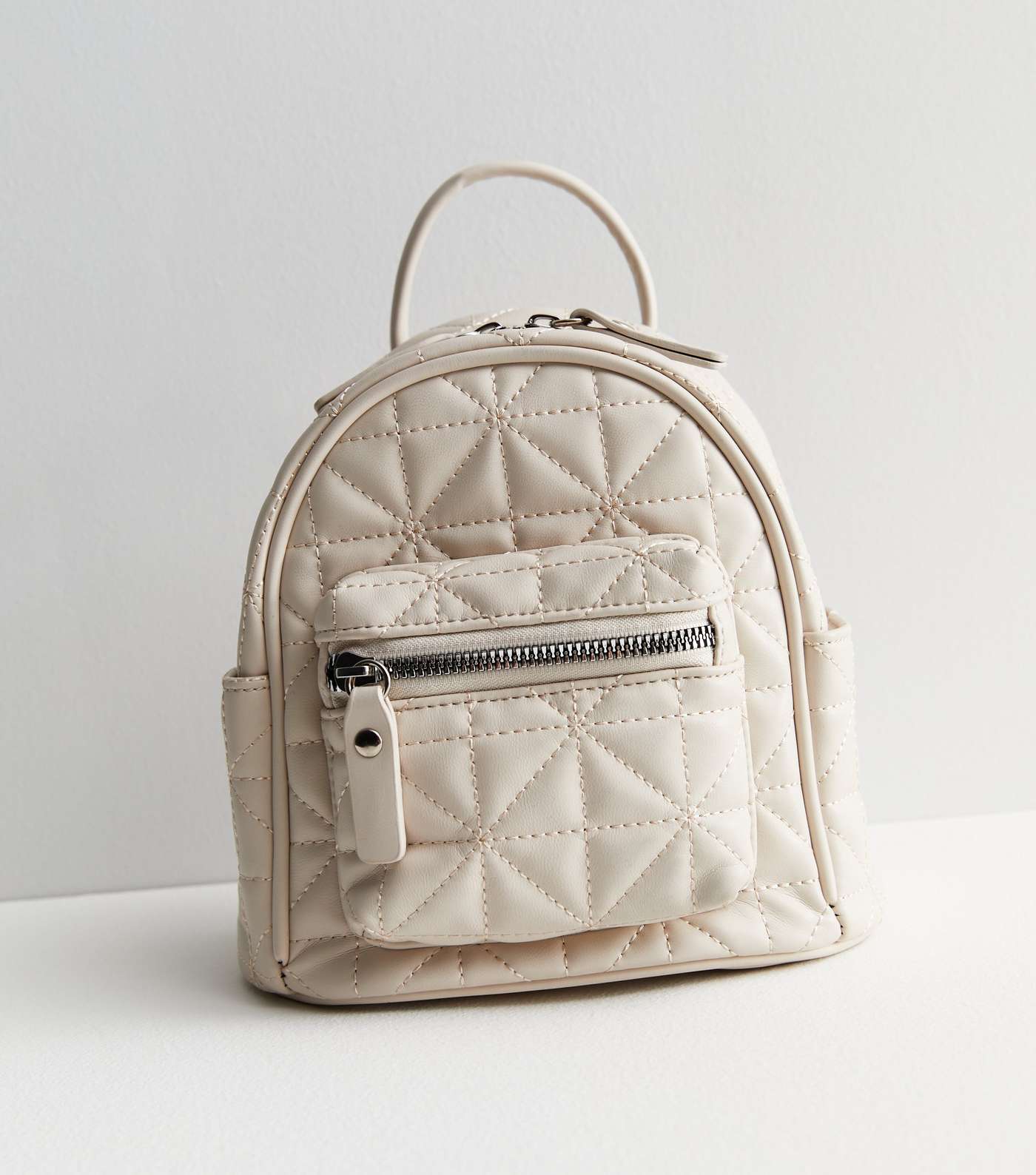 Cream Quilted Pocket Front Backpack Image 3
