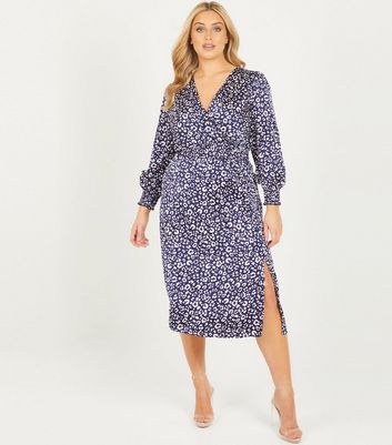 quiz navy and pink floral wrap dress