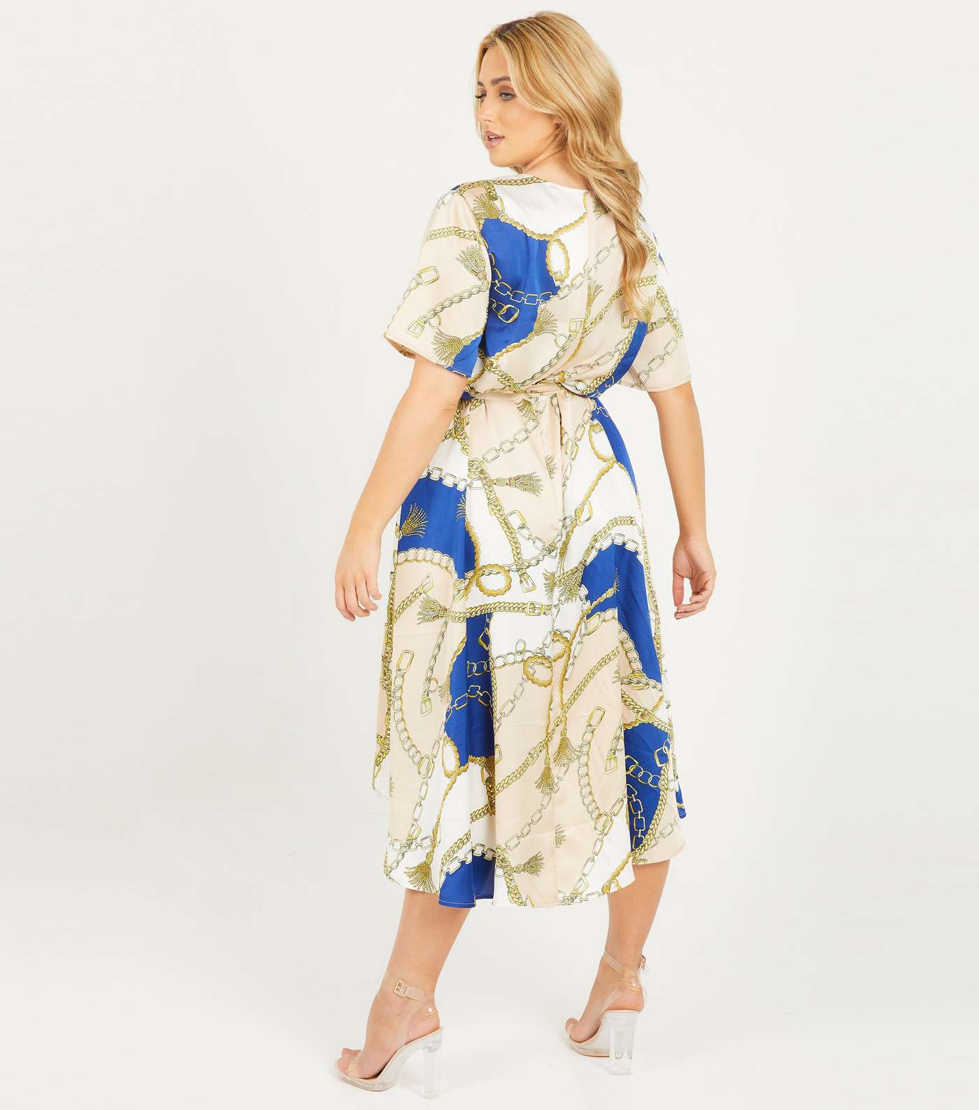 QUIZ Curves Stone Chain Print Satin Midi Wrap Dress Image 3