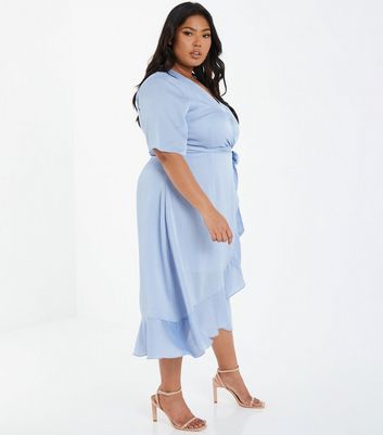 QUIZ Curves Pale Blue Frill Midi Wrap Dress | New Look