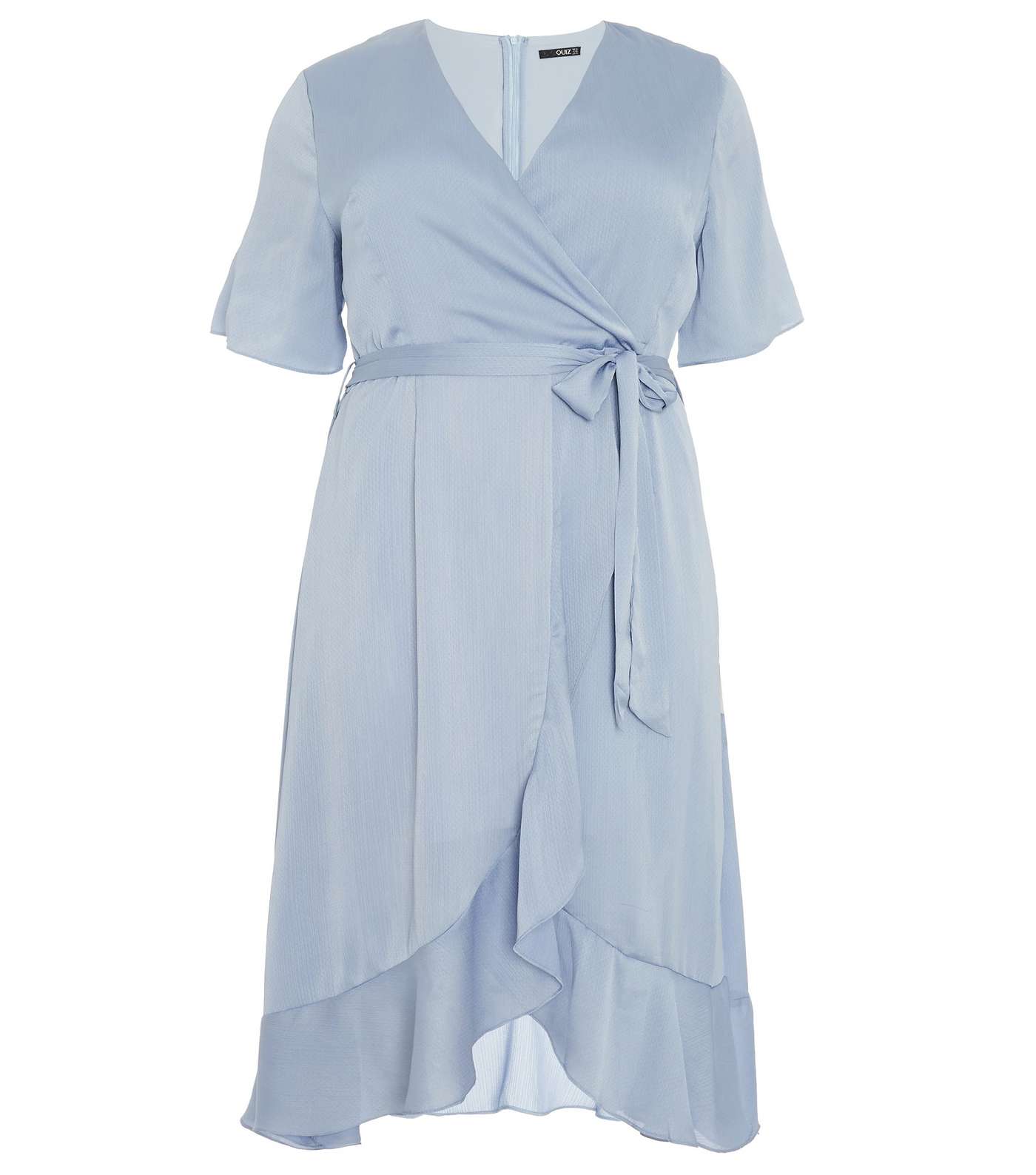 QUIZ Curves Pale Blue Frill Midi Wrap Dress Image 4