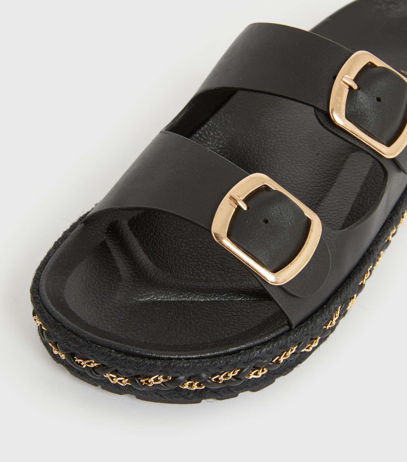 Wide Fit Black Chain Trim Chunky Sliders Image 4