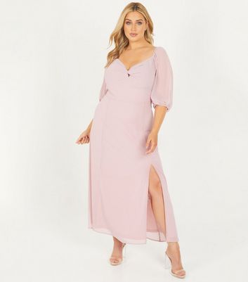 Click to view product details and reviews for Quiz Curves Pale Pink Twist Front Midi Dress New Look.