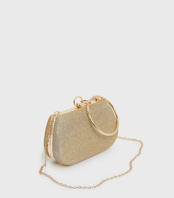 Gold Glitter Ring Clutch Bag