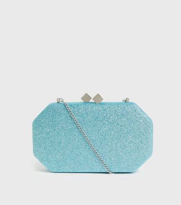 shop for Pale Blue Glitter Box Clutch Bag New Look at Shopo