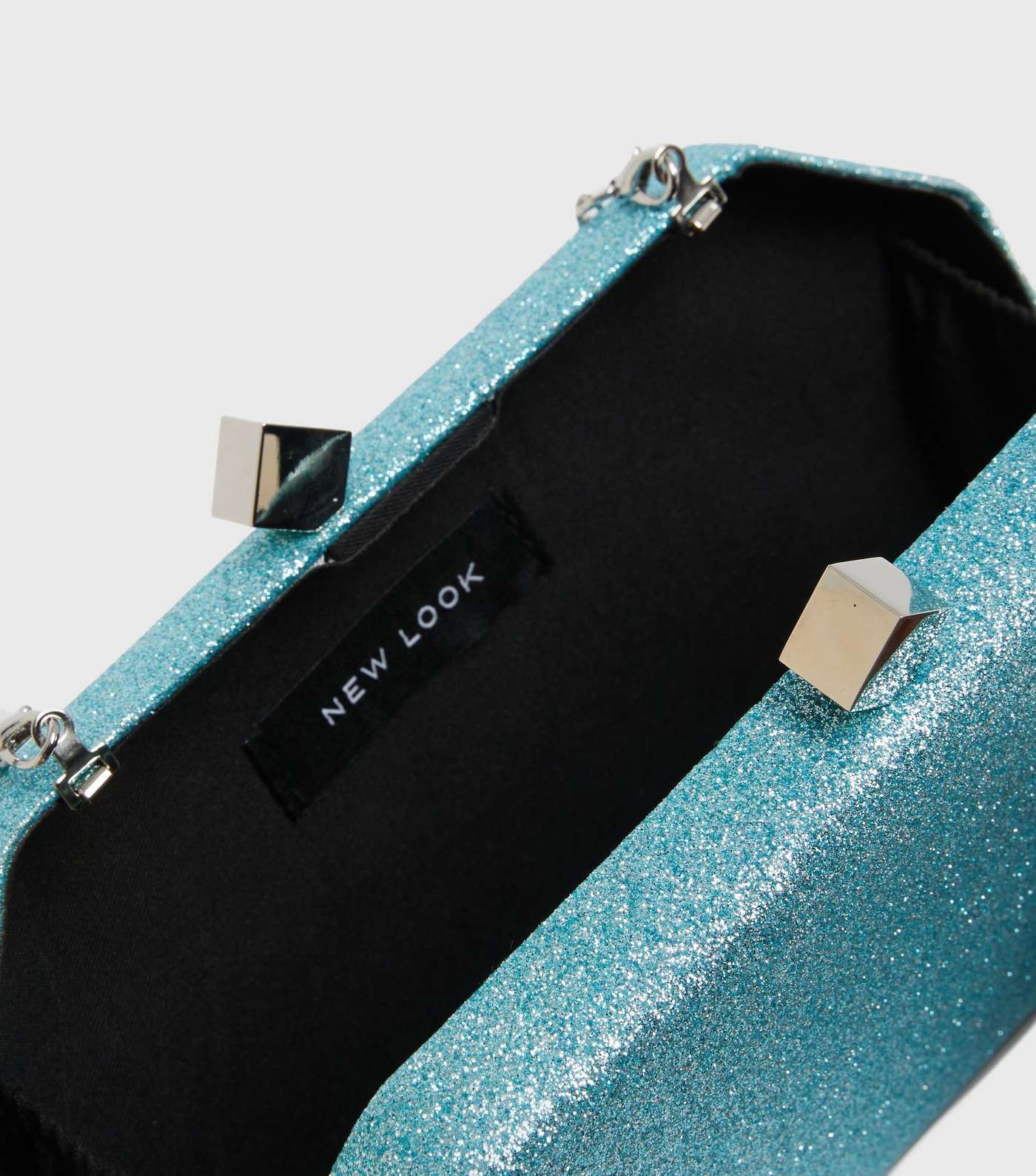 Pale Blue Glitter Box Clutch Bag Image 4
