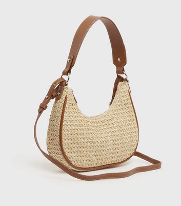 shop for Stone Straw Effect Scoop Shoulder Bag New Look at Shopo