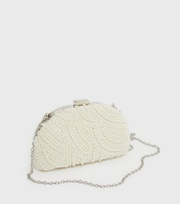 shop for Cream Faux Pearl Chain Strap Clutch Bag New Look at Shopo