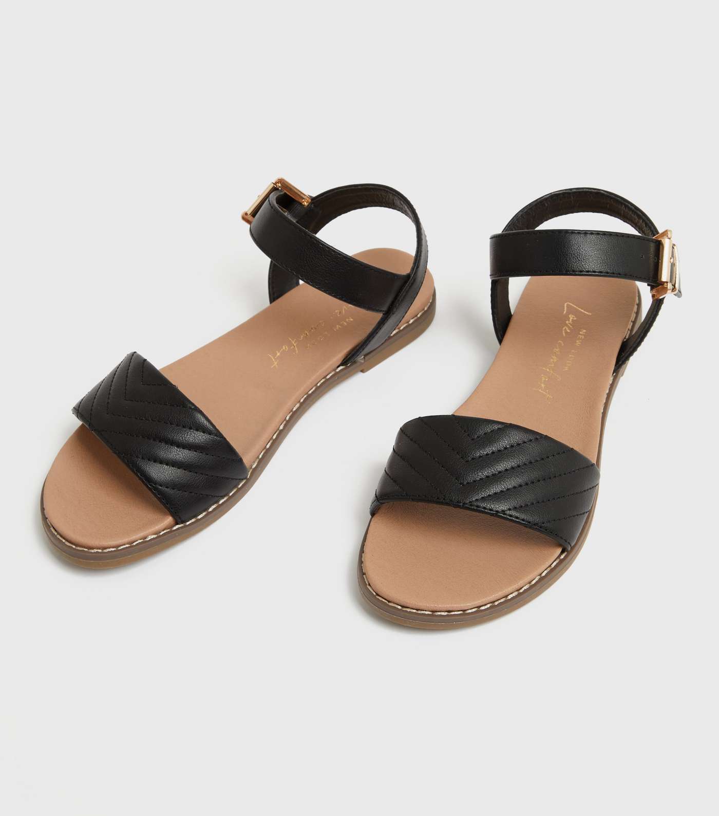 Black Quilted Open Toe Sandals Image 3