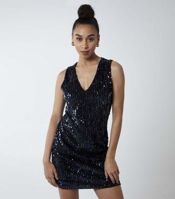 blue sequin v neck dress