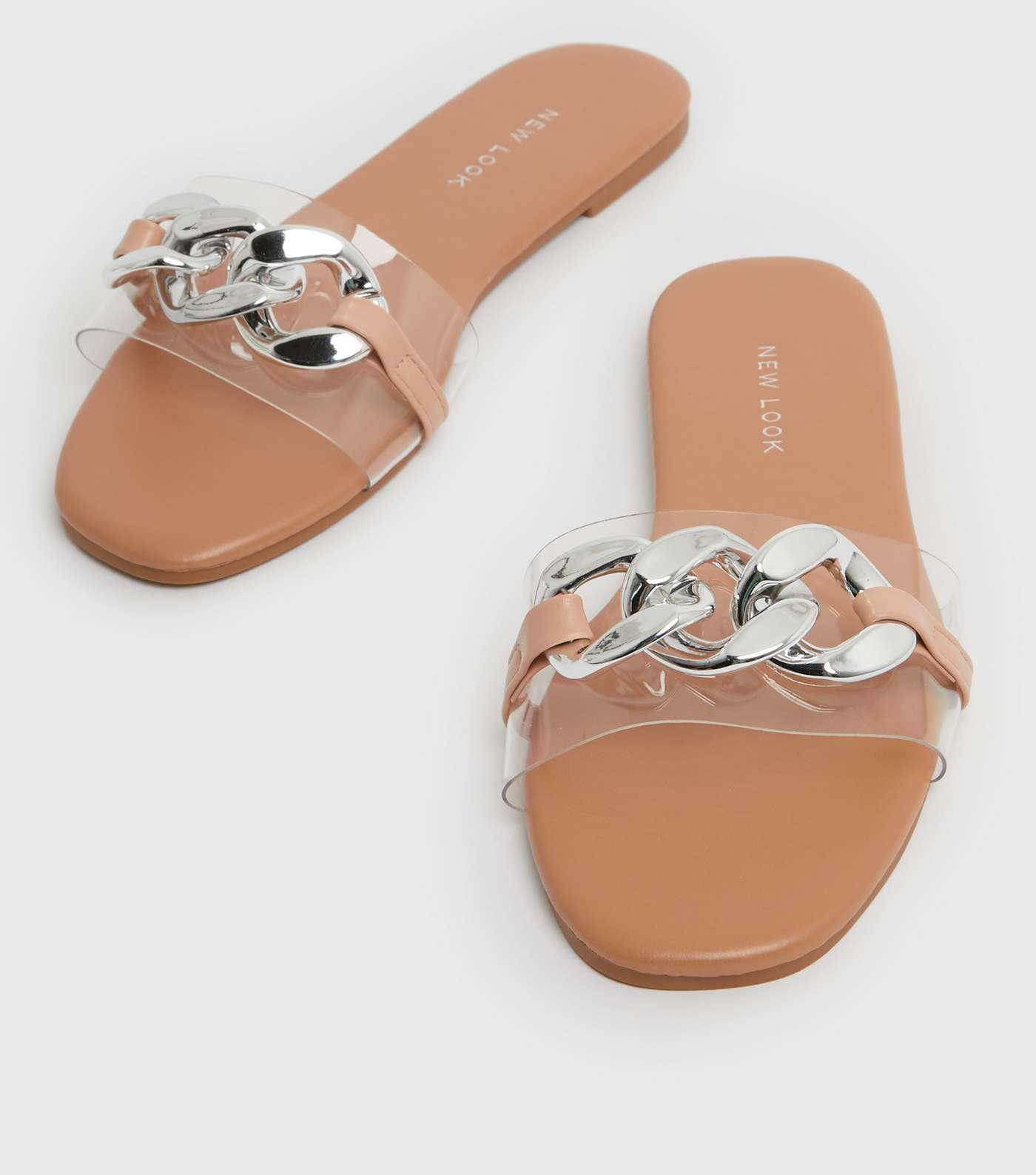 Pale Pink Chain Clear Strap Sliders Image 3