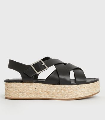 Black Strappy Woven Chunky Sandals 