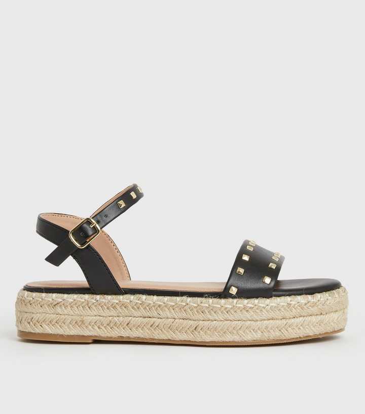 Black Studded Chunky Espadrille Sandals