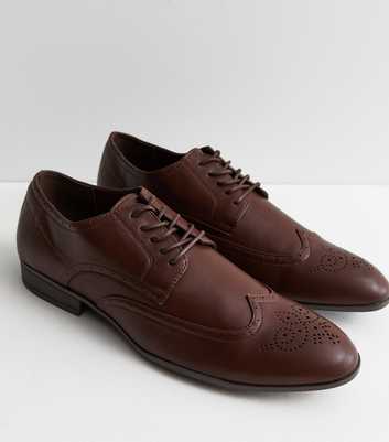 Dark Brown Leather-Look Lace Up Brogues