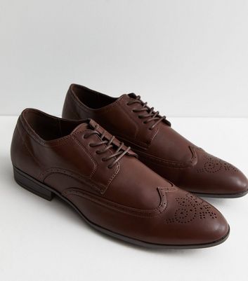 Dark Brown Leather-Look Lace Up Brogues 