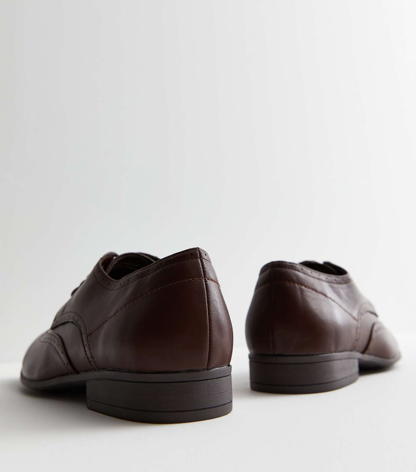 Dark Brown Leather-Look Lace Up Brogues Image 3