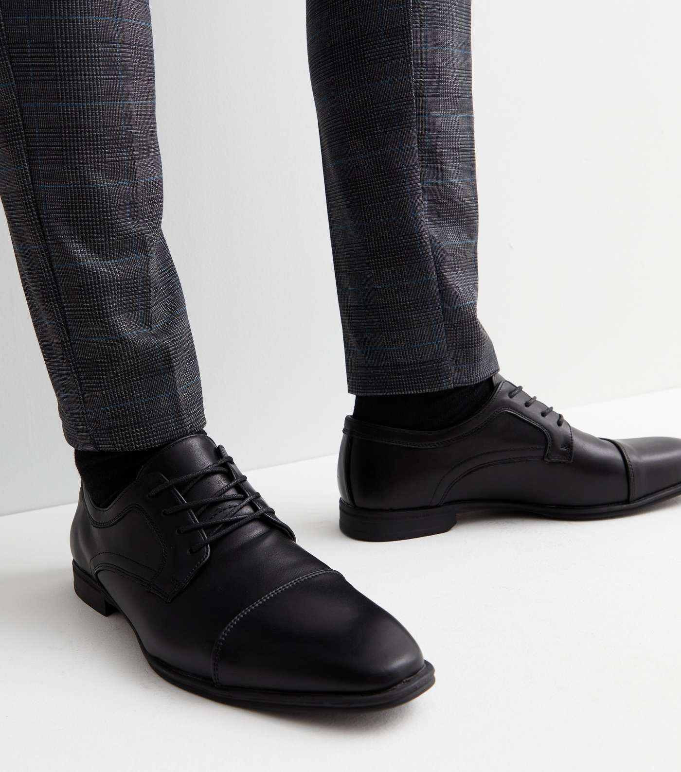 Black Leather-Look Oxford Shoes Image 2