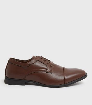 Dark Brown Leather-Look Oxford Shoes