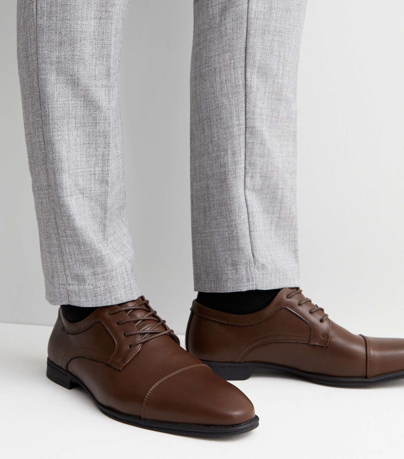 Dark Brown Leather-Look Oxford Shoes Image 2