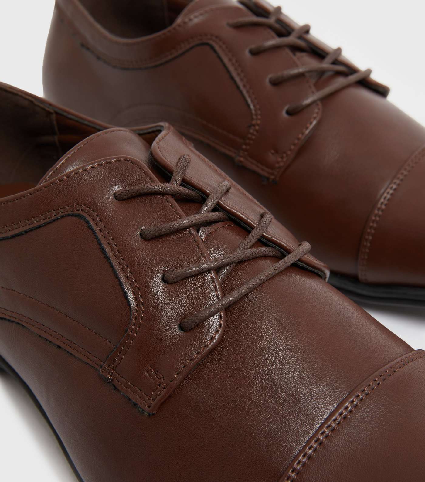 Dark Brown Leather-Look Oxford Shoes Image 4