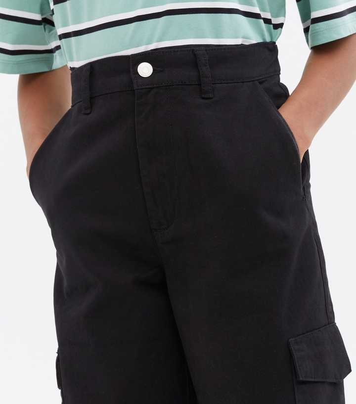 Girls Black Wide Leg Cargo Trousers