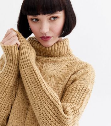 Click to view product details and reviews for Blue Vanilla Camel Cable Knit Roll Neck Jumper New Look.