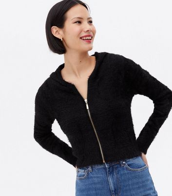Pink Vanilla Black Fluffy Knit Zip 