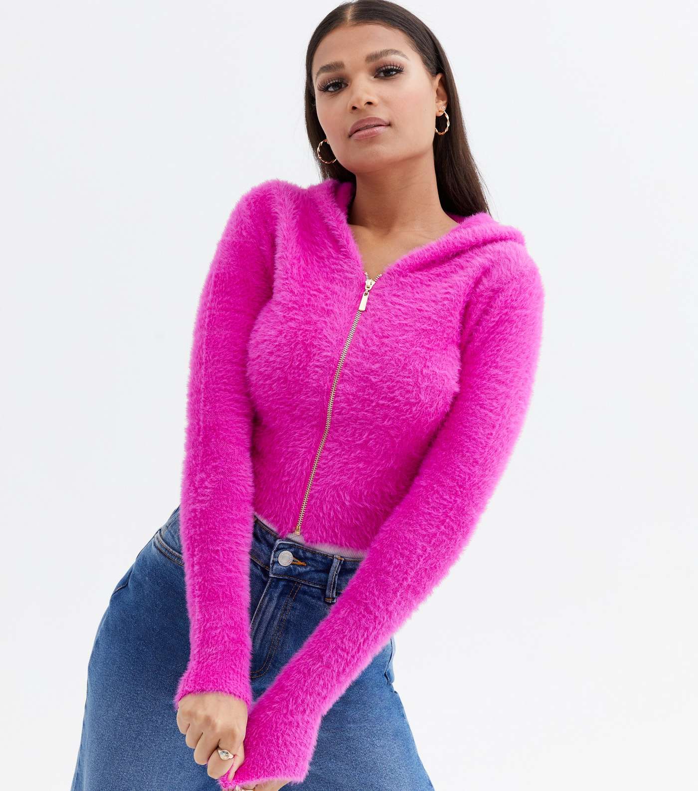 Pink Vanilla Pink Fluffy Knit Zip Hoodie