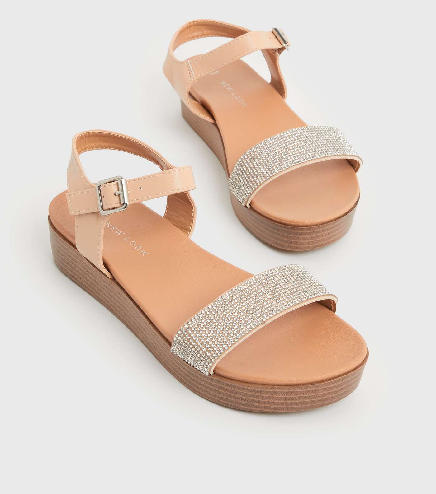 Girls Pale Pink Diamanté Strap Flatform Sandals Image 3