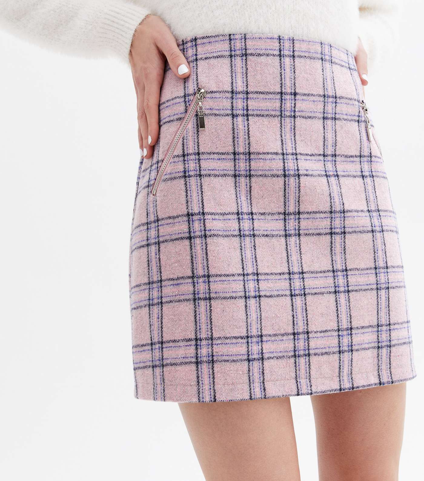 Blue Vanilla Pink Check Zip Mini Skirt
