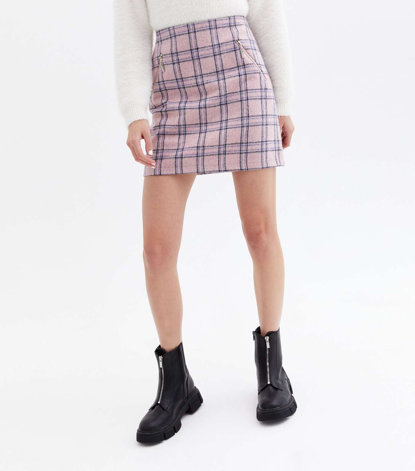 Blue Vanilla Pink Check Zip Mini Skirt Image 3