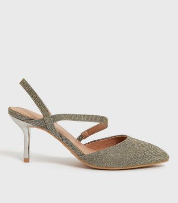 Pewter Glitter Strappy Stiletto Heel 